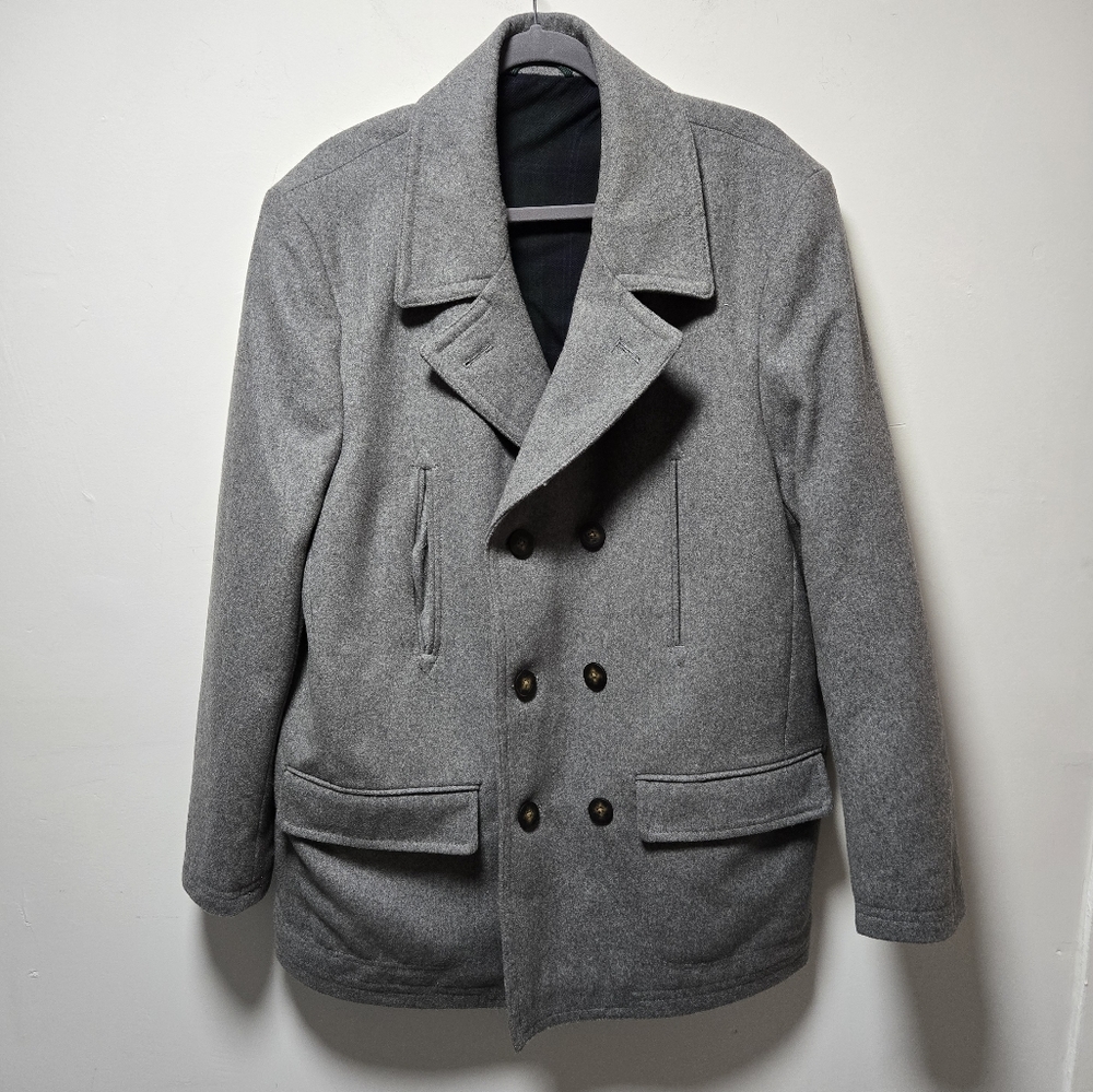Lauren Ralph Lauren Gray Wool Blend Coat Size 44L Winter Pea Coat Preppy Classic